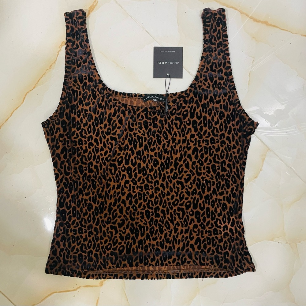 JLUXLABEL Brown & Black Burnout Velvet Leopard Print Tank Top Womens Size 2XL